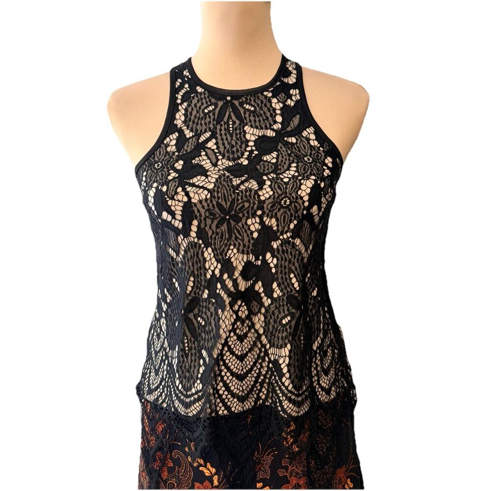 Almost Famous‎ Y2K Lace Top Romantic Floral Coquette Sleeveless High Neck XS